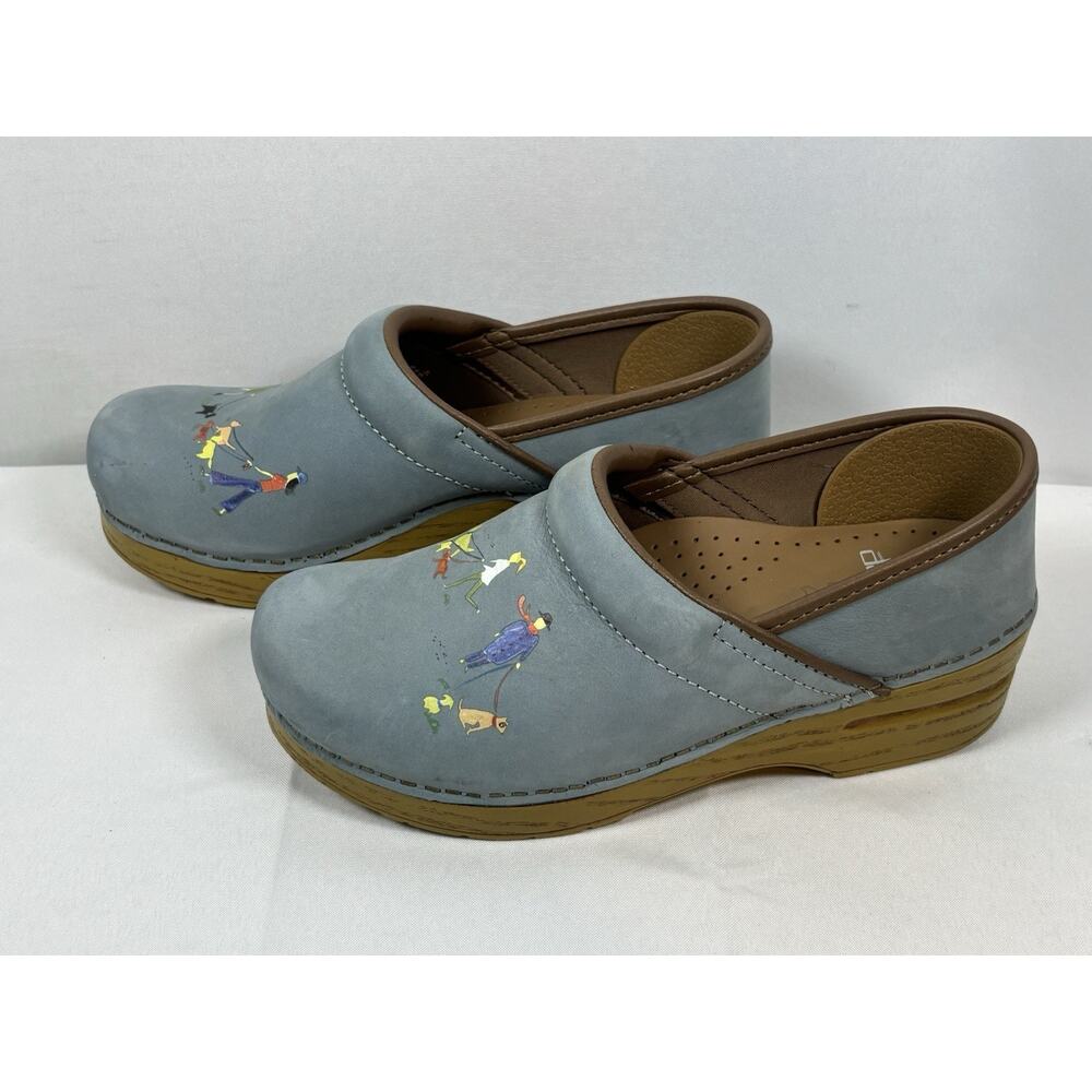 Dansko Twin Pro Dog Walkers Milled Nubuck Womens Clogs Blue/Brown Size 37 - Picture 2 of 15